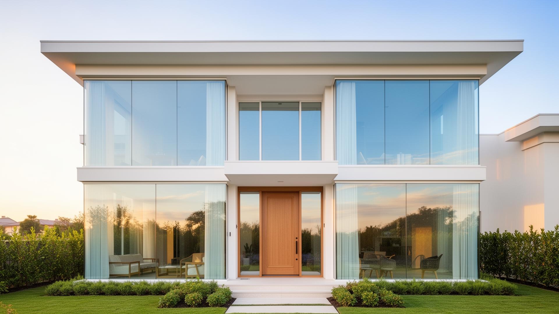 Modern home with large glass windows and door installed by Mallay Windows